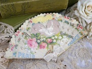 フランスヴィンテージ扇型ビーズシート（白鳩とすずらん）