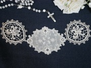 フランスアンティークギピュールレースモチーフと刺繍モチーフの3連モチーフA