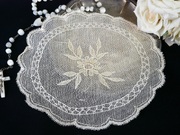 フランスアンティーク繊細なネットレースと花刺繍のオーバルドイリー