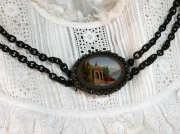 アンティークエナメル風景画ペンダントトップアクセサリー