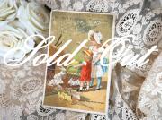 フランスアンティークウサギと少女のクロモカード