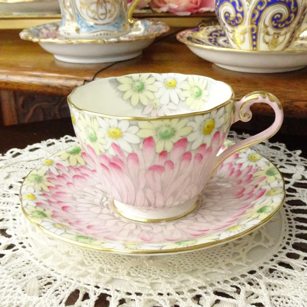 エインズレイ カップ ソーサー 英国製 ヴィンテージ ピンク  デイジー 花柄