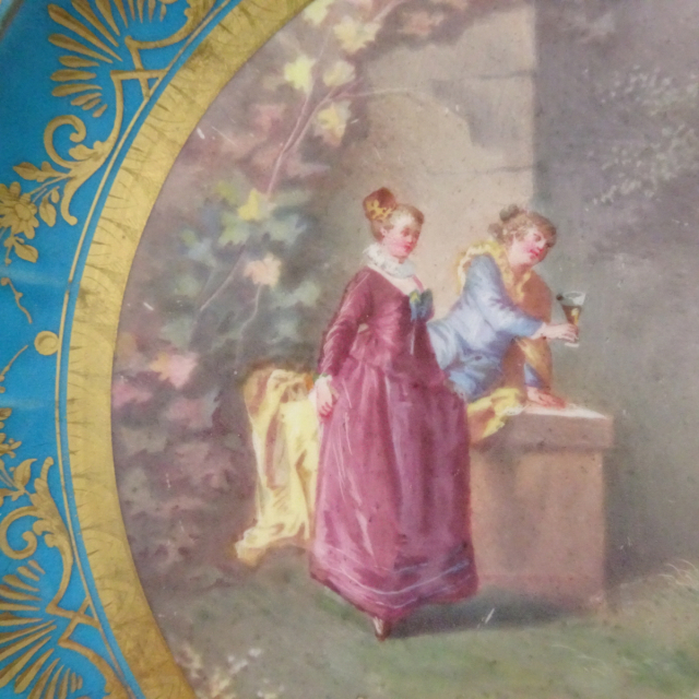 アンティーク フランス製 セーブルスタイル 風景画 女性 窓絵図