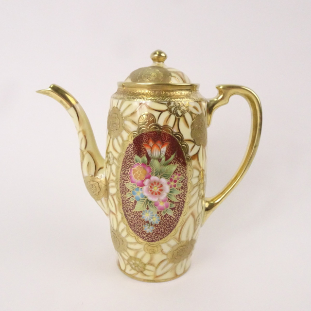 オールドノリタケ ポット 金盛上 クサラシ技法 豪華 花装飾図紋