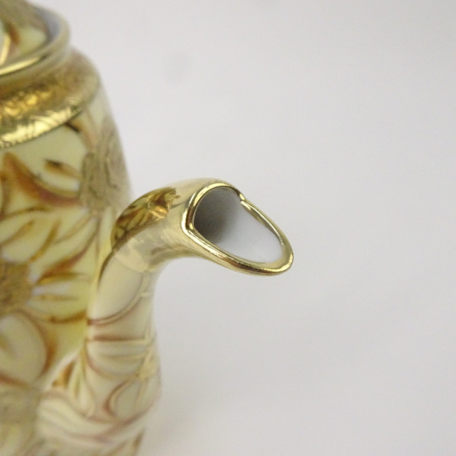 オールドノリタケ ポット 金盛上 クサラシ技法 豪華 花装飾図紋