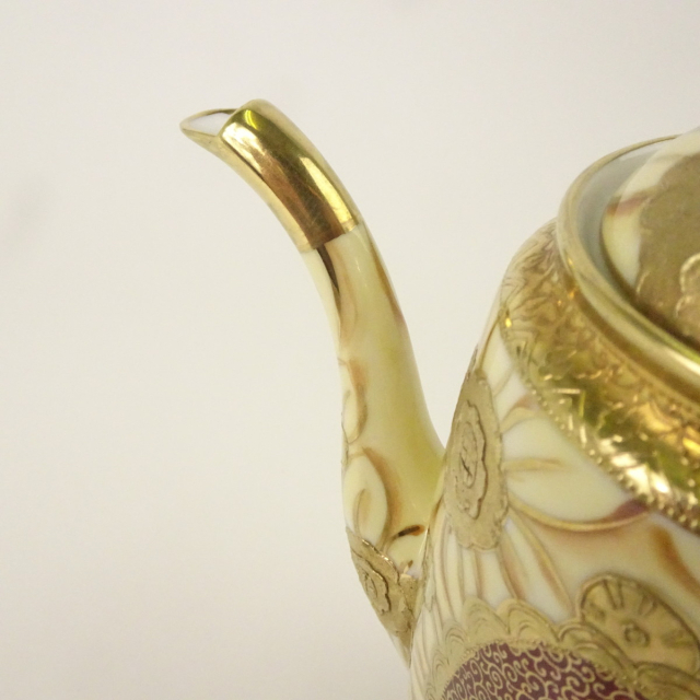 オールドノリタケ ポット 金盛上 クサラシ技法 豪華 花装飾図紋