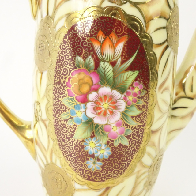 オールドノリタケ　金彩　ポット オールドノリタケ ポット 金盛上 クサラシ技法 豪華 花装飾図紋