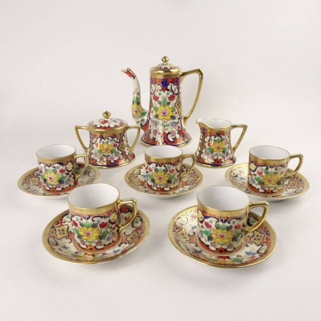 オールドノリタケ 金彩 デミタスカップ アンドソーサー ポット クリーマー デミタスカップ  マルキ印