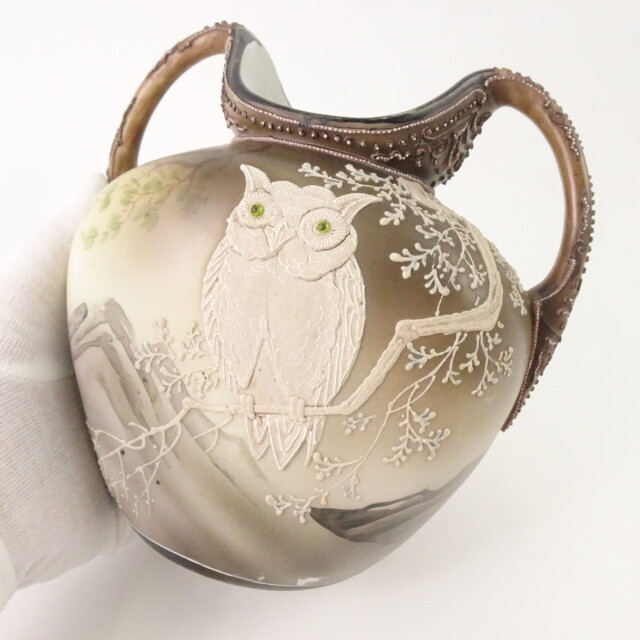 オールドノリタケ貴婦人ポートレートクリーマー緑メープルリーフ