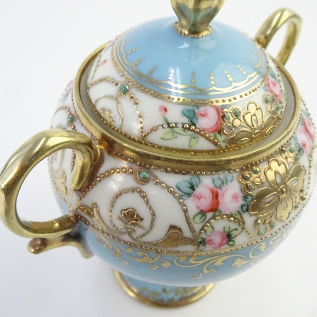 オールドノリタケ 金彩 薔薇 花柄 カップ＆ソーサーセット 水色 食器