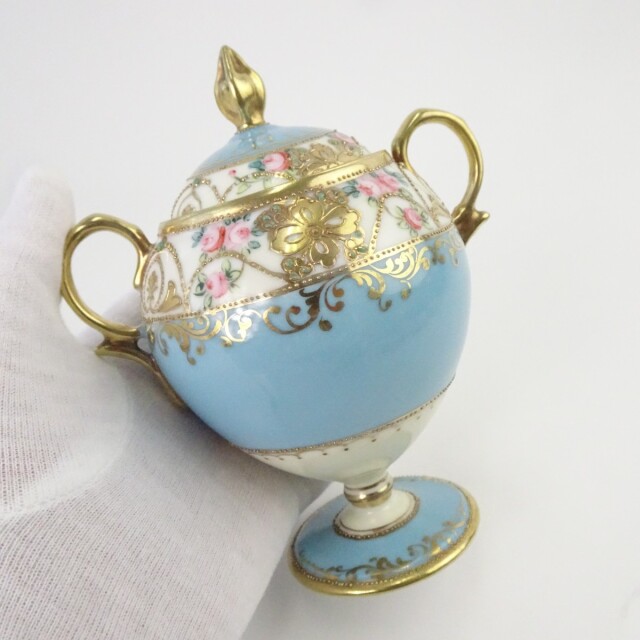 オールドノリタケ 金彩 薔薇 花柄 カップ＆ソーサーセット 水色 食器