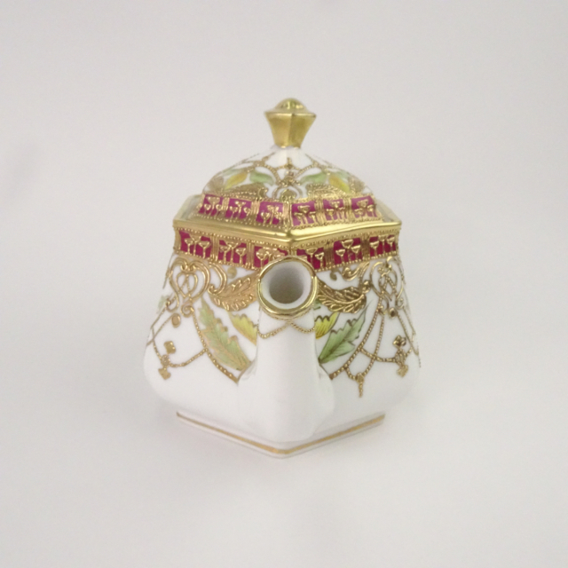 オールドノリタケ 金彩 花柄 六角形 ティーポット カップ＆ソーサーセット マルキ印