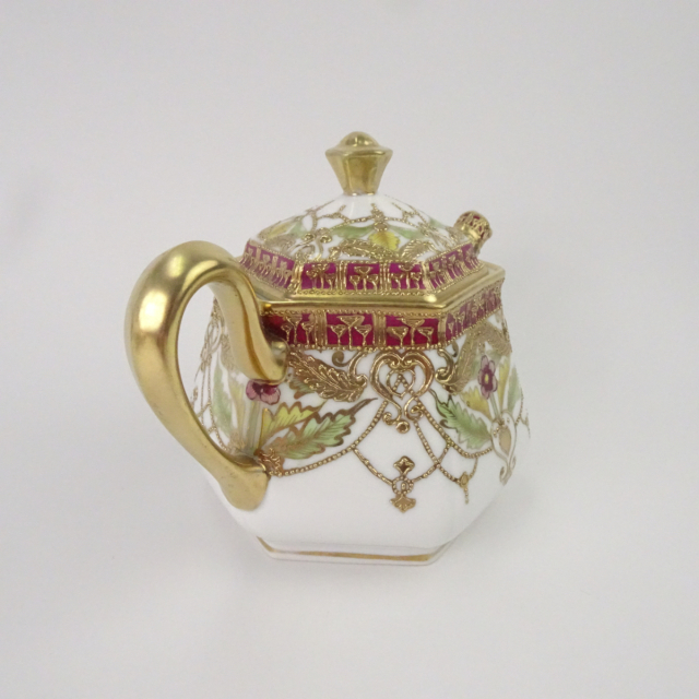 オールドノリタケ 金彩 花柄 六角形 ティーポット カップ＆ソーサーセット マルキ印