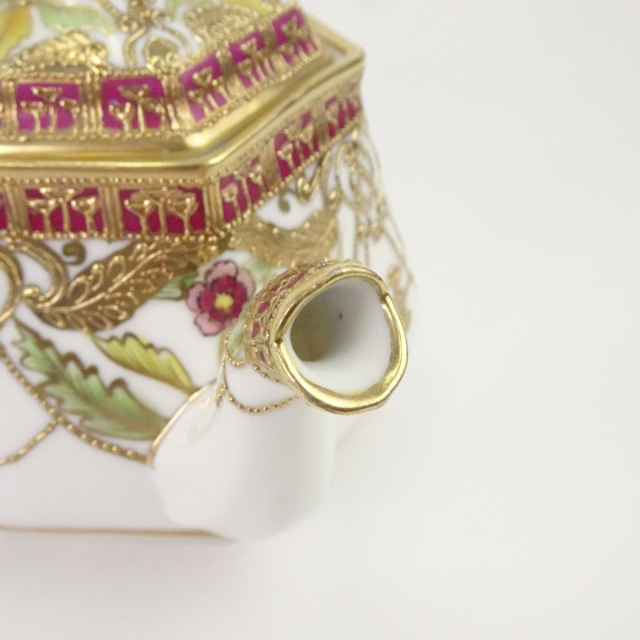 オールドノリタケ 金彩 花柄 六角形 ティーポット カップ＆ソーサーセット マルキ印