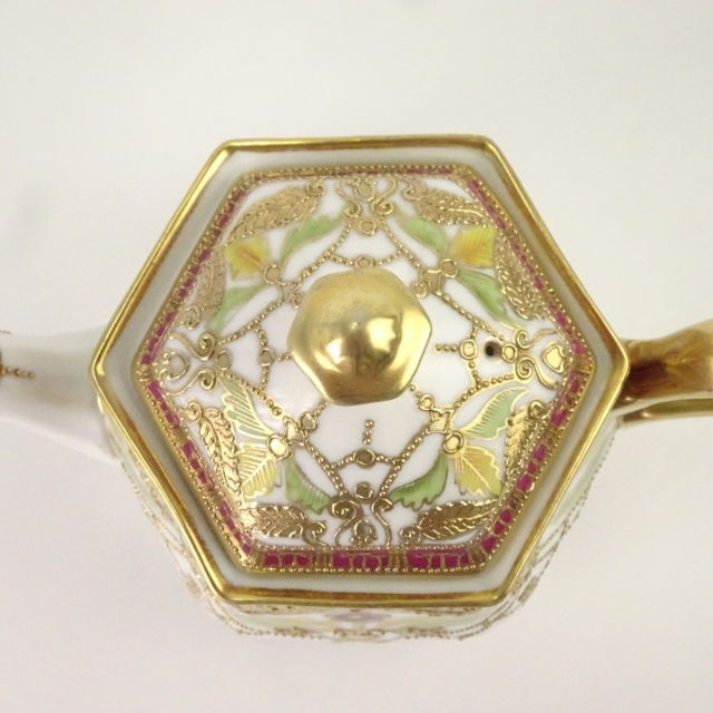 オールドノリタケ 金彩 花柄 六角形 ティーポット カップ＆ソーサーセット マルキ印