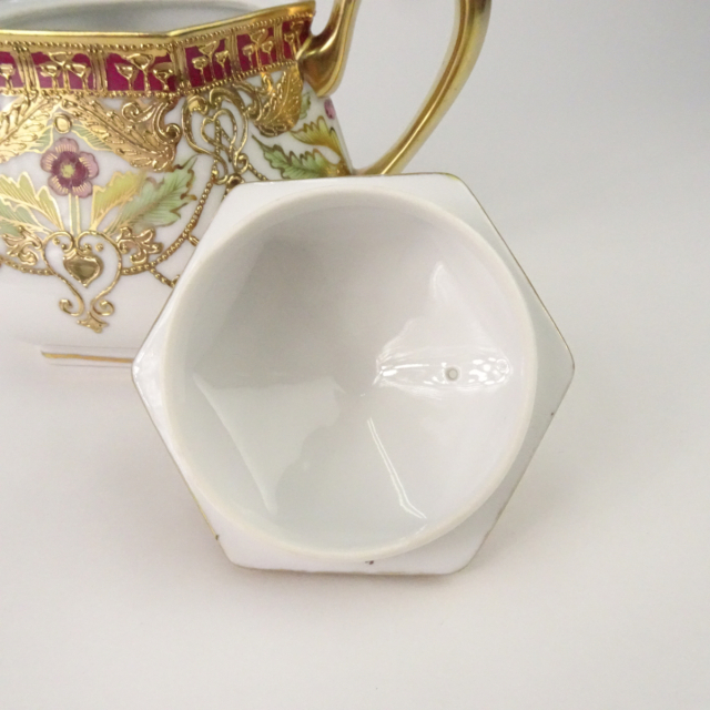 オールドノリタケ 金彩 花柄 六角形 ティーポット カップ＆ソーサーセット マルキ印
