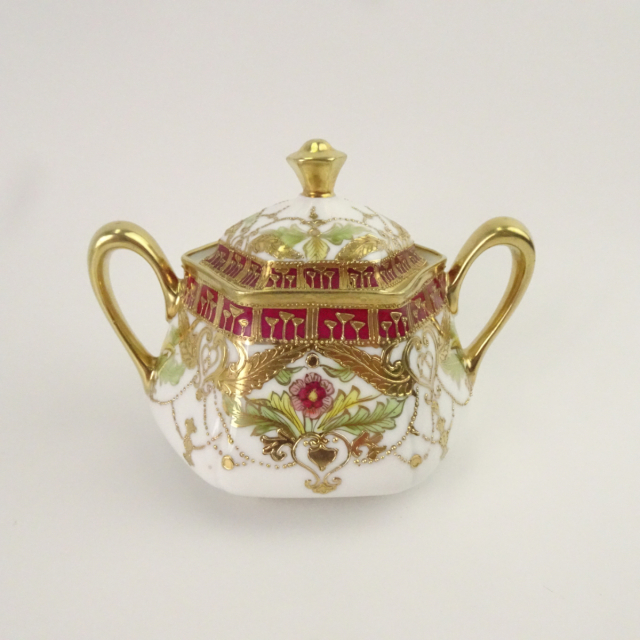 オールドノリタケ 金彩 花柄 六角形 ティーポット カップ＆ソーサーセット マルキ印