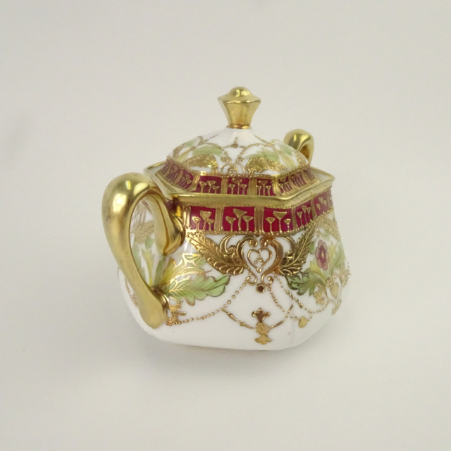 オールドノリタケ 金彩 花柄 六角形 ティーポット カップ＆ソーサーセット マルキ印