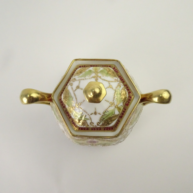 オールドノリタケ 金彩 花柄 六角形 ティーポット カップ＆ソーサーセット マルキ印