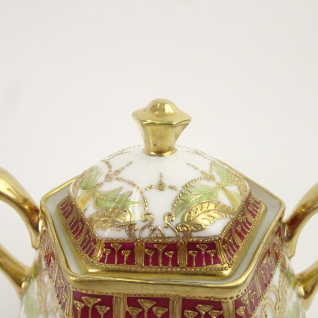 オールドノリタケ 金彩 花柄 六角形 ティーポット カップ＆ソーサーセット マルキ印