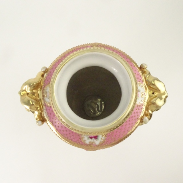 オールドノリタケ ピンク 花図 金彩 金点盛り 壺 花瓶