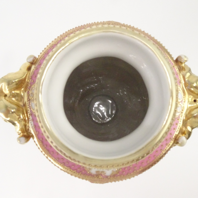 オールドノリタケ ピンク 花図 金彩 金点盛り 壺 花瓶
