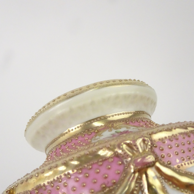 オールドノリタケ ピンク 花図 金彩 金点盛り 壺 花瓶