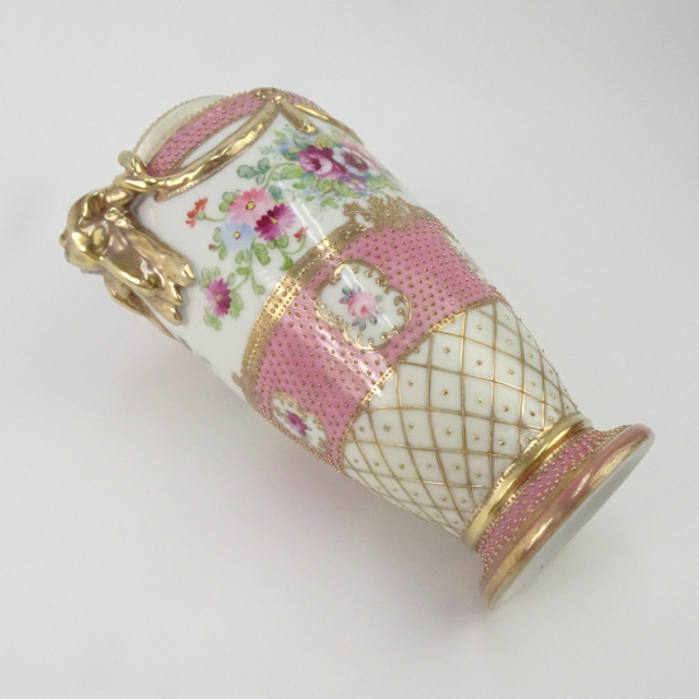 オールドノリタケ ピンク 花図 金彩 金点盛り 壺 花瓶
