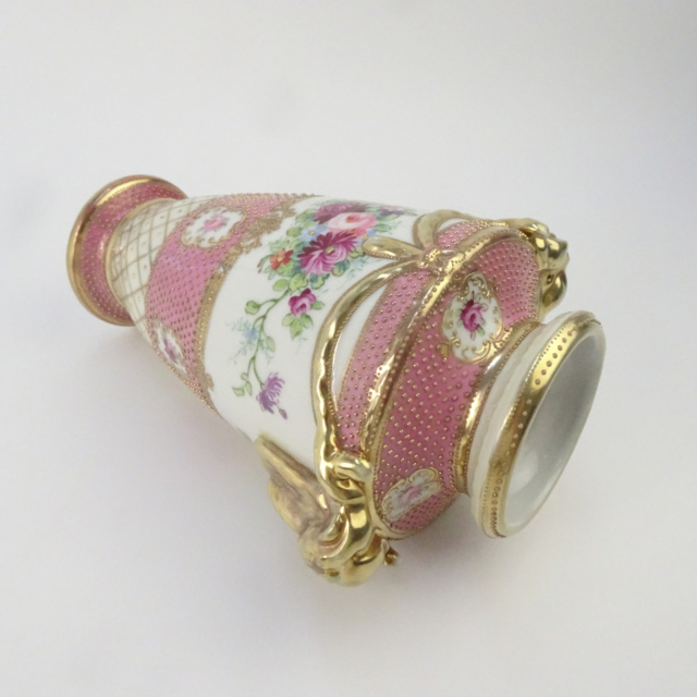 オールドノリタケ ピンク 花図 金彩 金点盛り 壺 花瓶