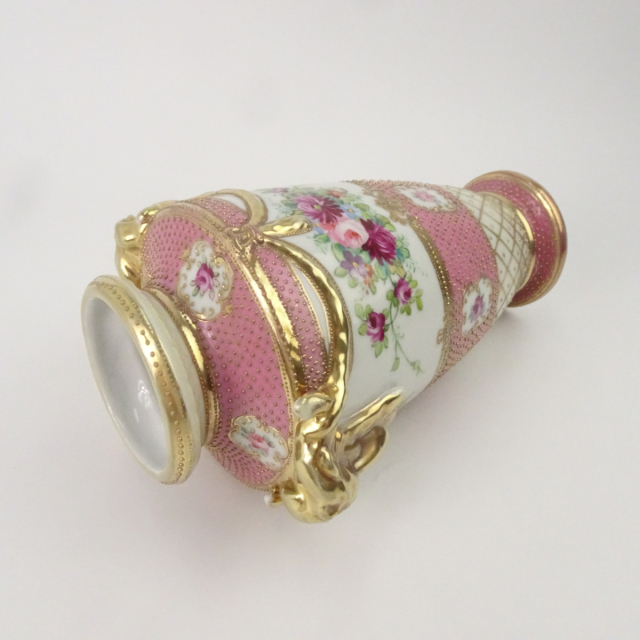 オールドノリタケ ピンク 花図 金彩 金点盛り 壺 花瓶