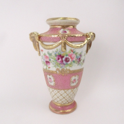 オールドノリタケ ピンク 花図 金彩 金点盛り 壺 花瓶