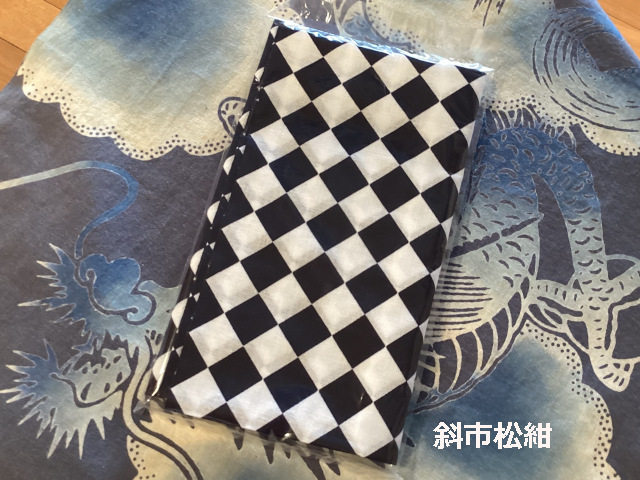 プリント手拭 斜市松紺