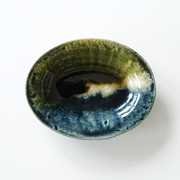 松村英治　オーバル中鉢（三彩）