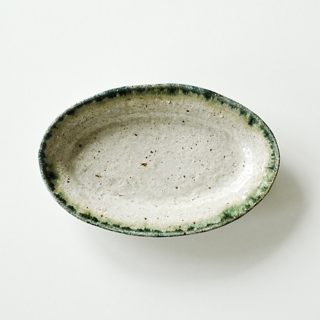 松村英治 オーバル小皿（ふち青緑）