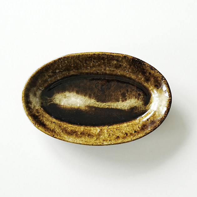 松村英治　オーバル小皿（茶）