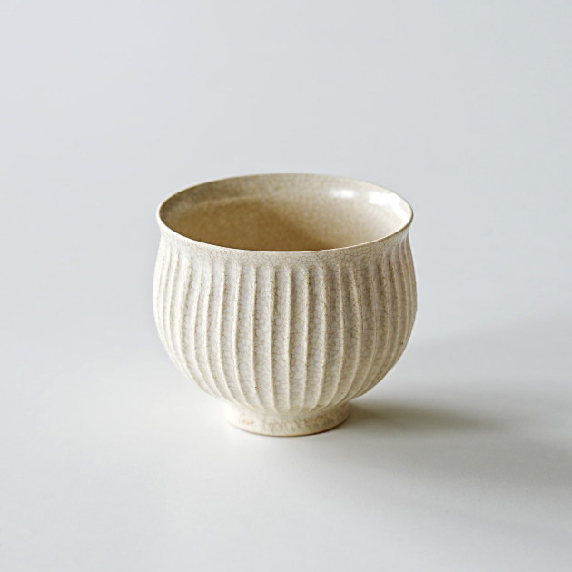 江口智己　わら灰釉鎬湯呑み