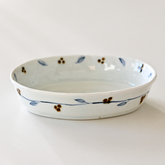 山口利枝 草花文しのぎ四方鉢 二個セット 山口利枝 鉄実草文楕円