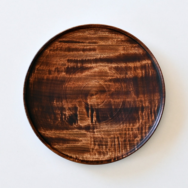 蝶野秀紀　挽きたてリムプレート（茶・栃ガラスコート）Φ7.0