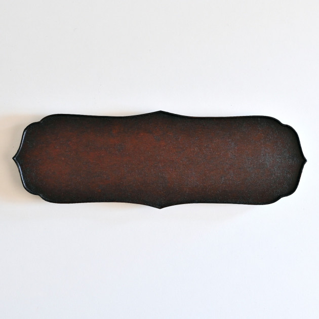 蝶野秀紀　輪花トレー　稜（茶・WM・和紙貼）