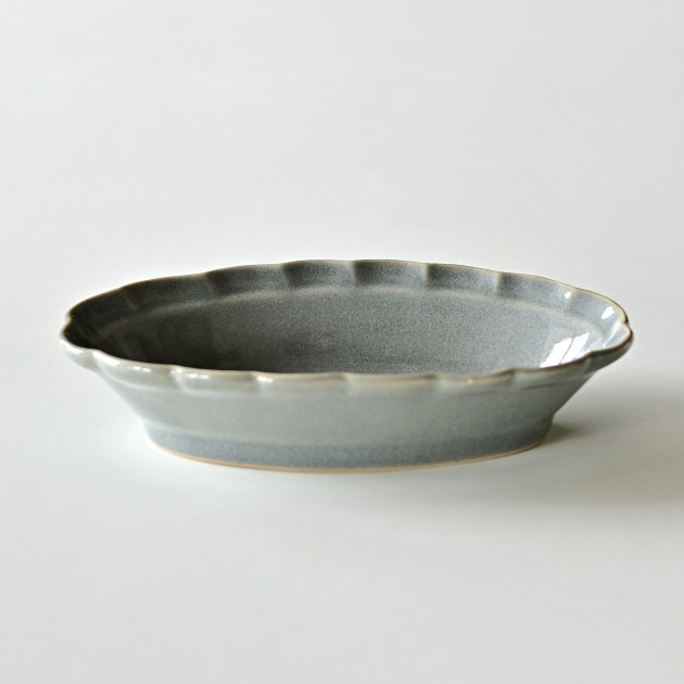 土井善男　薄墨楕円輪花鉢