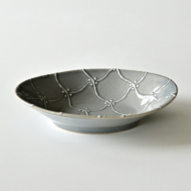 土井善男　薄墨よろけ繋ぎ文楕円鉢