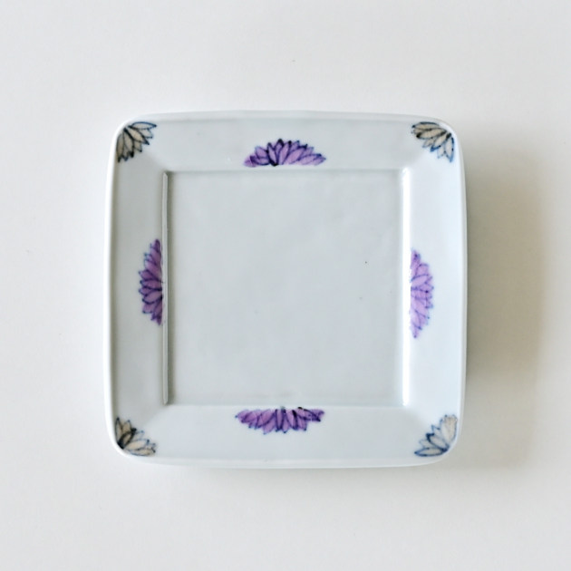 清水なお子　花文リム四方小皿