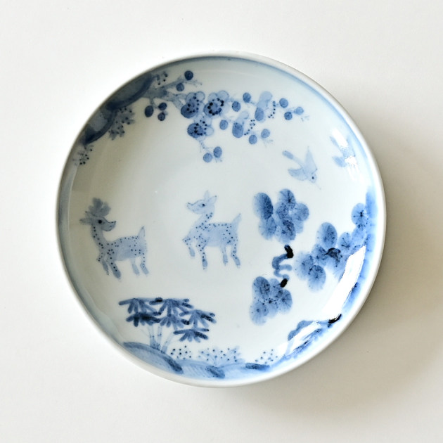 清水なお子　遊鹿文5寸皿