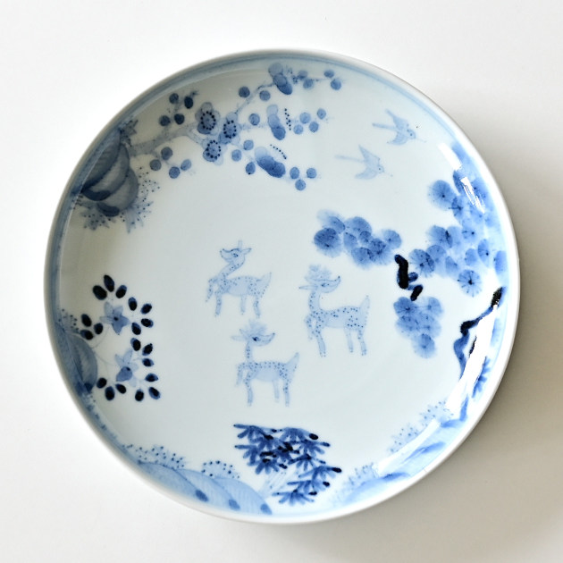 清水なお子　遊鹿文7寸皿