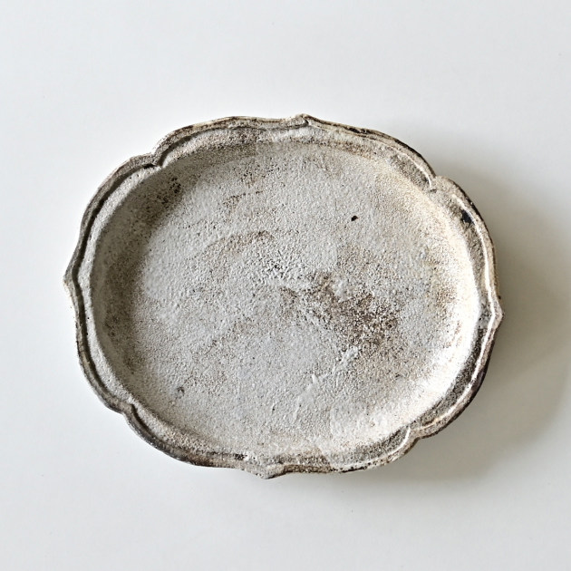 渡辺信史　炭化綾花オーバルディッシュ（炭白・小）