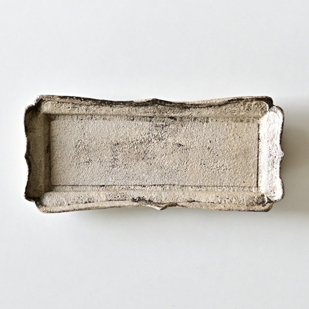 渡辺信史　綾花フレーム皿（炭白・細）