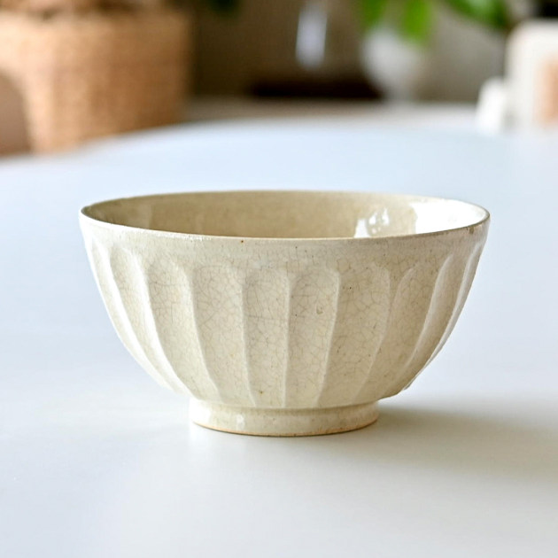 江口智己　わら灰釉鎬丼