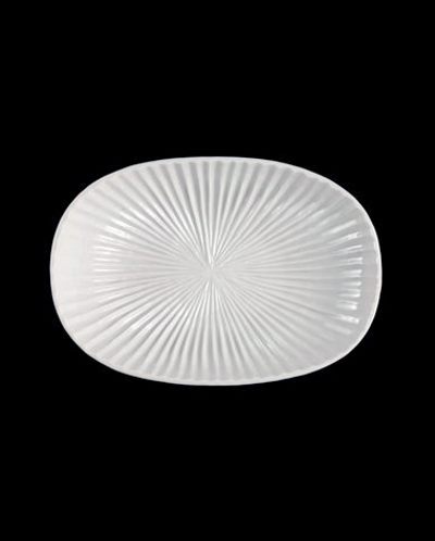 久野靖史　しのぎ楕円皿（白・16cm）