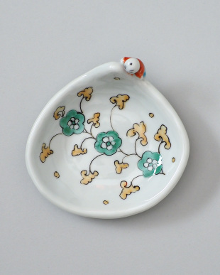 新道工房　色絵餅食い唐子皿（中・緑）