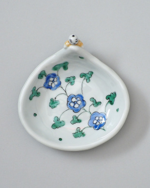 新道工房　色絵餅食い唐子皿（中・青）